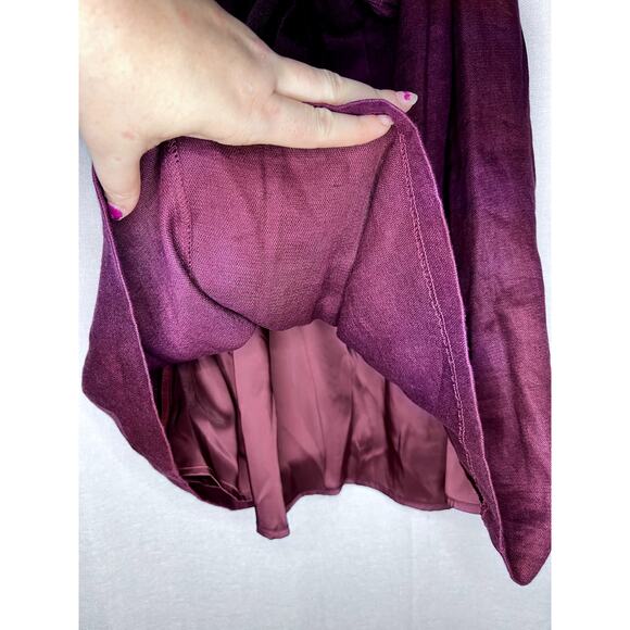 Lands' End Linen Cherry Red Burgundy Short Sleeve Tie Waist Mini Dress - Picture 7 of 9